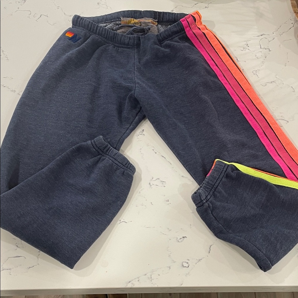 Aviator Nation Women's  Sweatpants in Navy with Vibrant Stripes